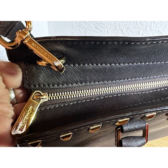 Michael Kors Brown Selma Leather with Gold Studded Tote with Long strap EUC - Picture 3 of 8